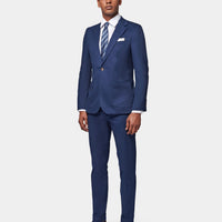 Contemporary Notched Lapel Suit Jacket in Navy Blue