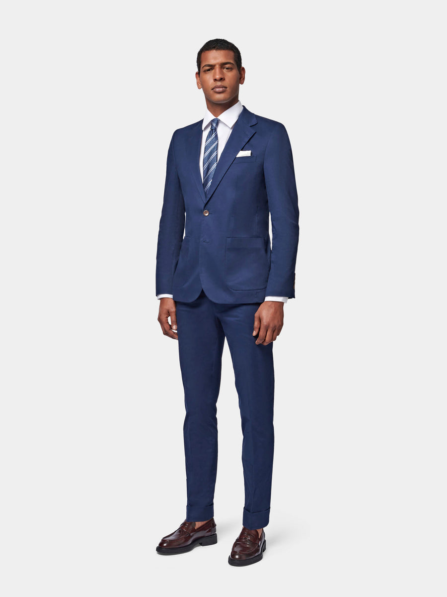 Contemporary Notched Lapel Suit Jacket in Navy Blue