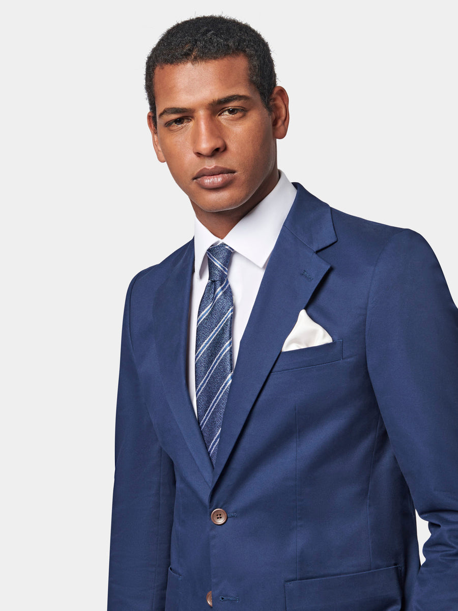 Contemporary Notched Lapel Suit Jacket in Navy Blue