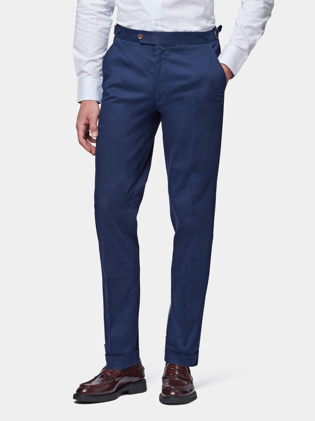 Cuffed Chino Trousers in Navy Blue