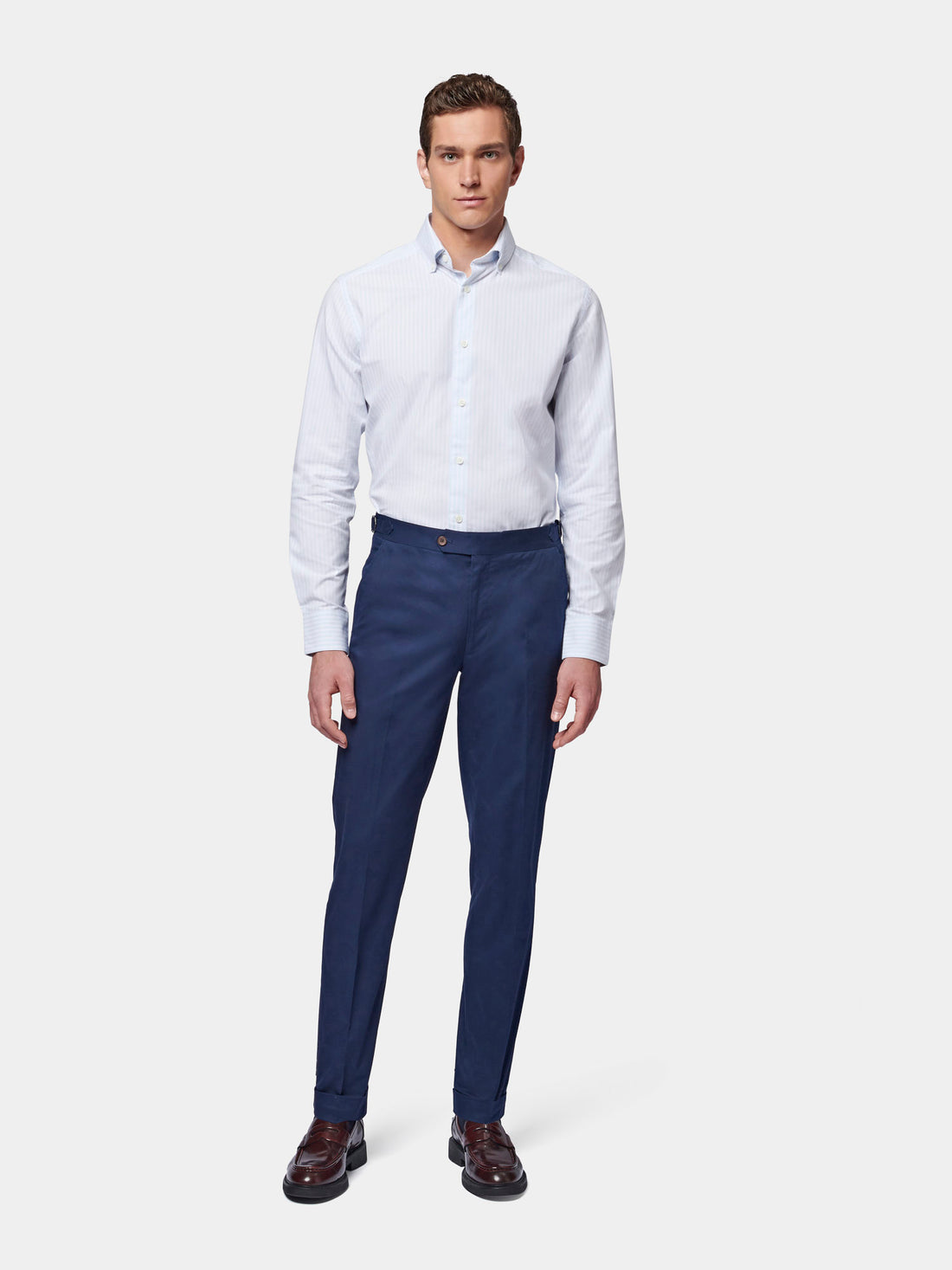 Cuffed Chino Trousers in Navy Blue