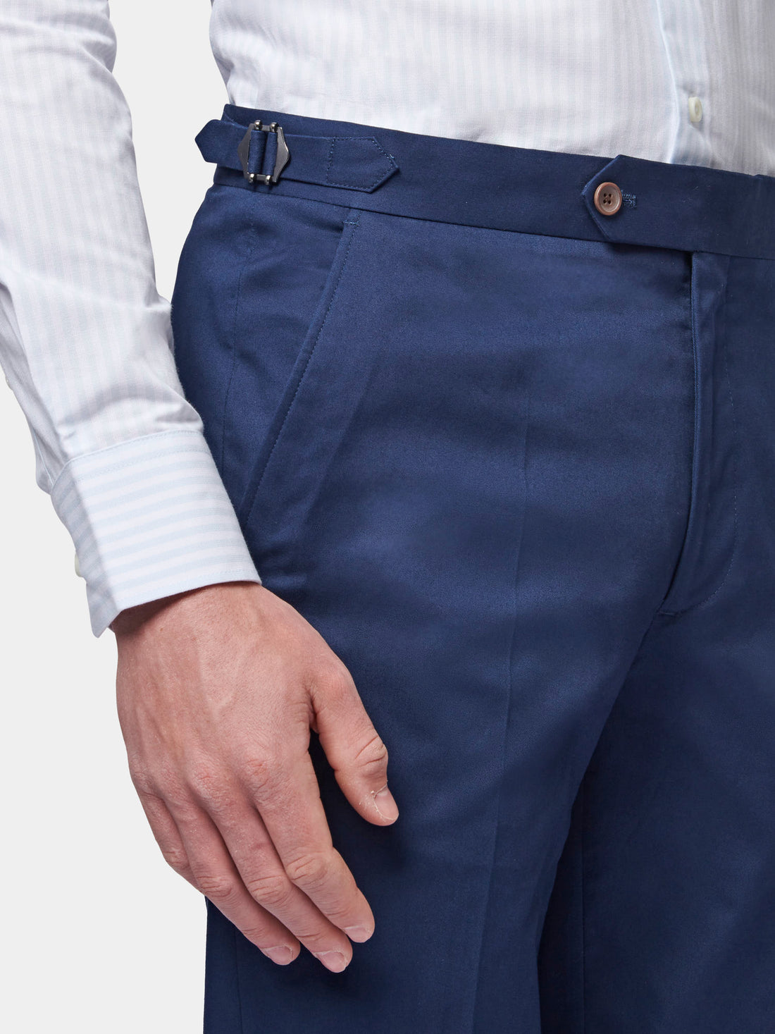 Cuffed Chino Trousers in Navy Blue