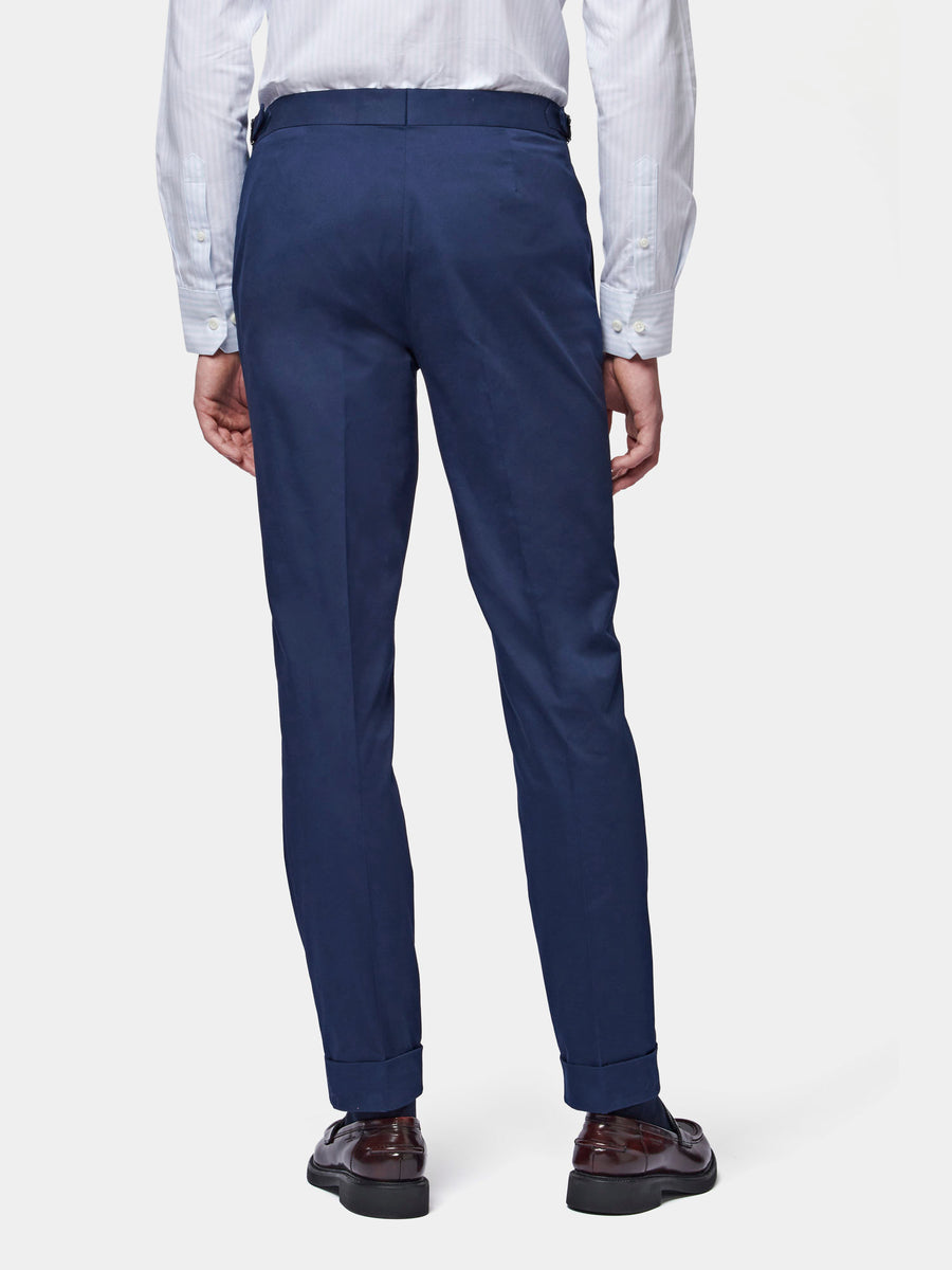 Cuffed Chino Trousers in Navy Blue