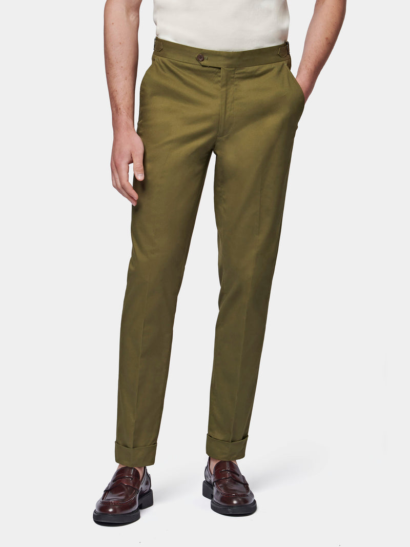 Cuffed Cotton Twill Chino in Winter Moss