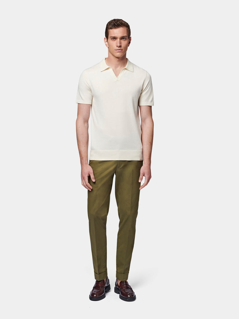 Cuffed Cotton Twill Chino in Winter Moss