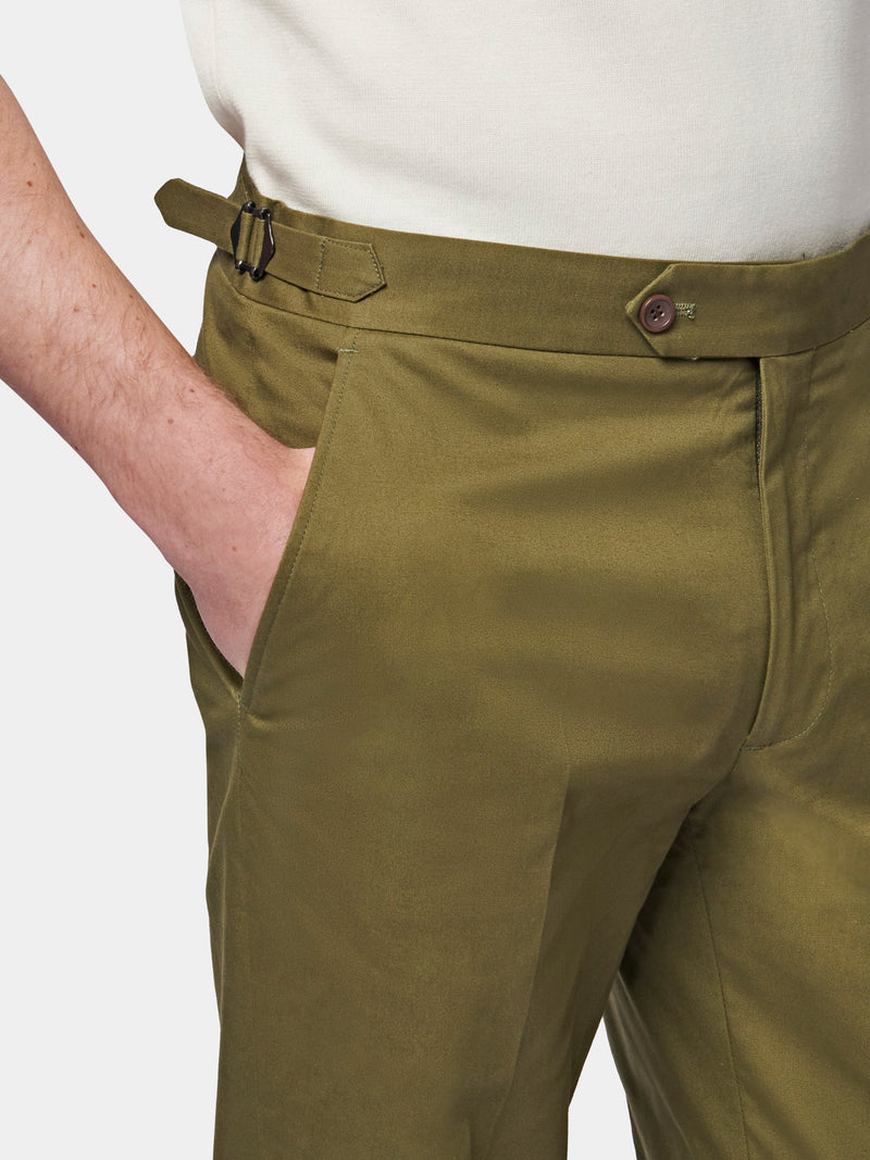 Cuffed Cotton Twill Chino in Winter Moss