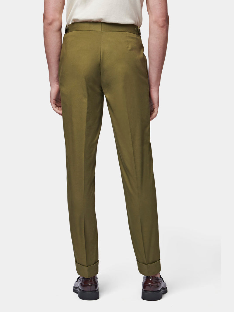 Cuffed Cotton Twill Chino in Winter Moss