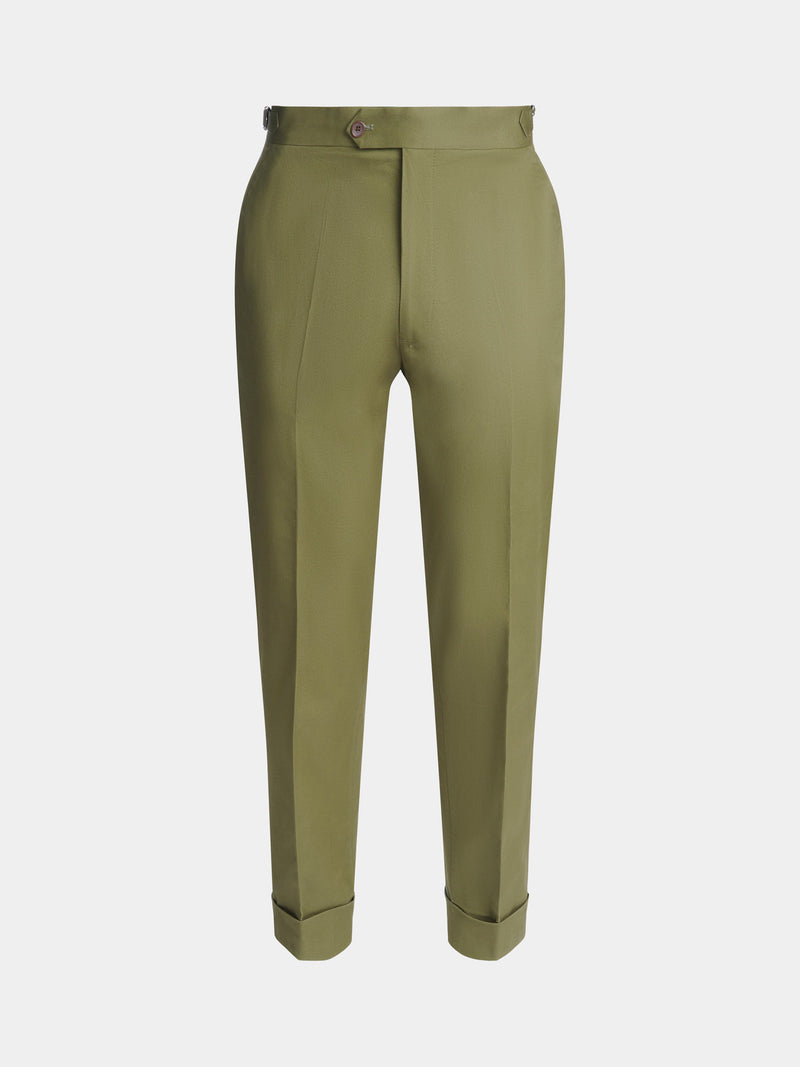 Cuffed Cotton Twill Chino in Winter Moss