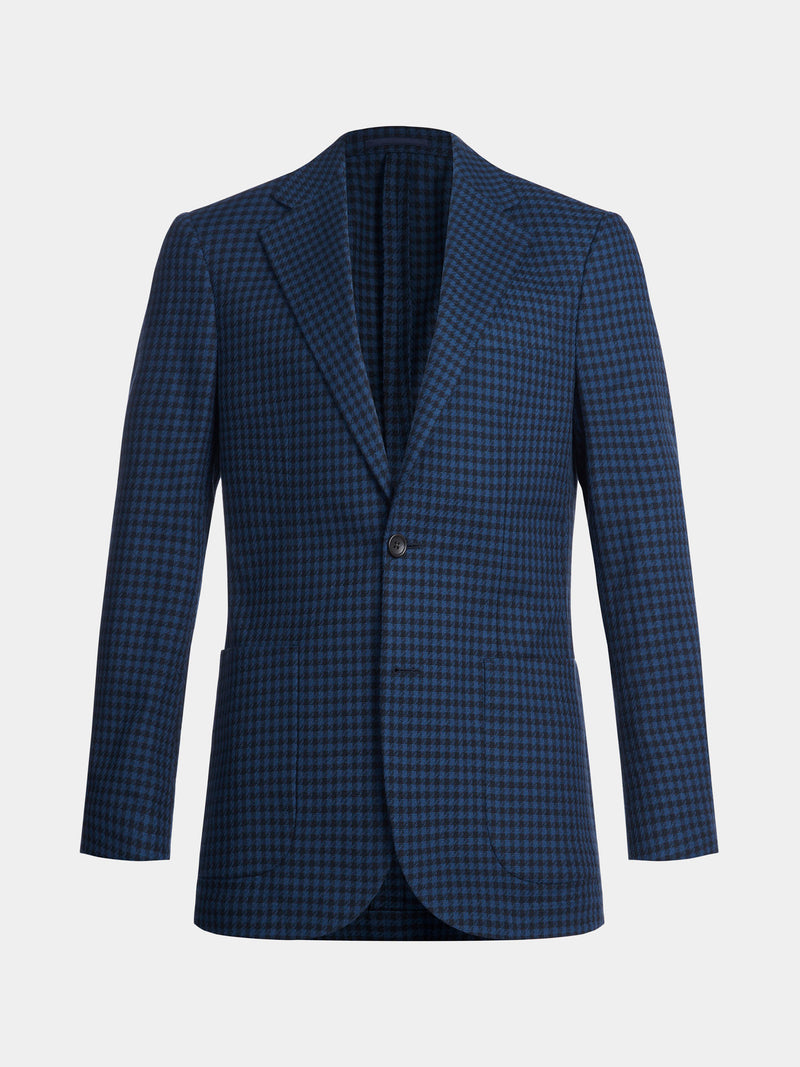 Linen-Blend Houndstooth Blazer in Navy Blue