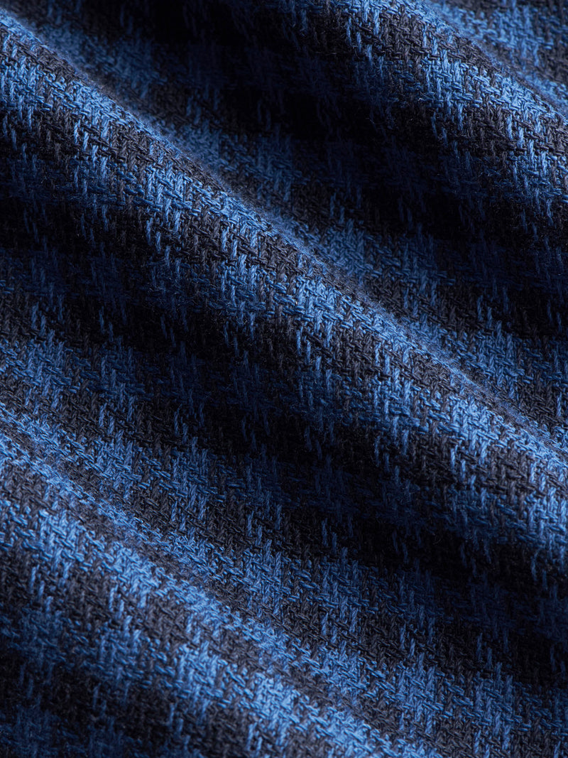 Linen-Blend Houndstooth Blazer in Navy Blue