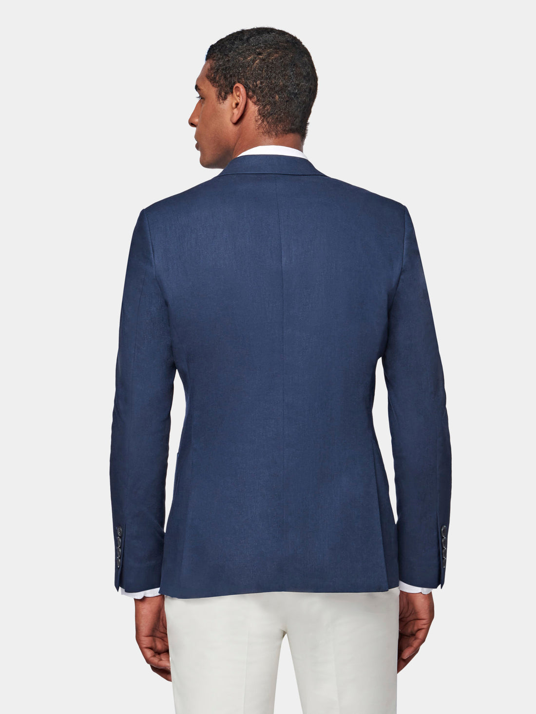 Linen Contemporary Linen Double Breasted Blazer Jacket in Navy Blue