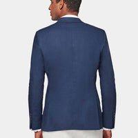 Linen Contemporary Linen Double Breasted Blazer Jacket in Navy Blue