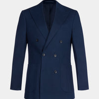 Linen Contemporary Linen Double Breasted Blazer Jacket in Navy Blue