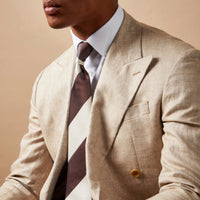 Linen Herringbone Double-Breasted Blazer in Egret