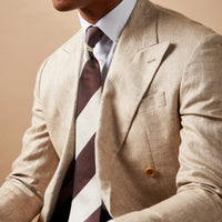 Contemporary Linen Herringbone Double Breasted Blazer Jacket in Egret