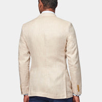 Contemporary Linen Herringbone Double Breasted Blazer Jacket in Egret