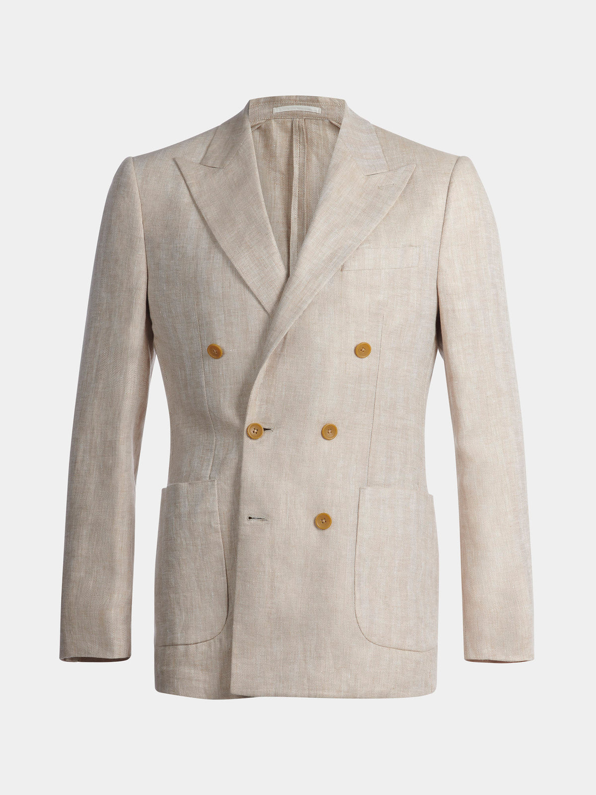 Linen Herringbone Double-Breasted Blazer in Egret
