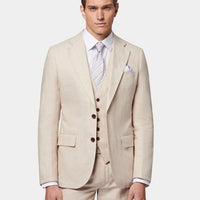 Linen Blend Classic Three Piece Suit in Egret