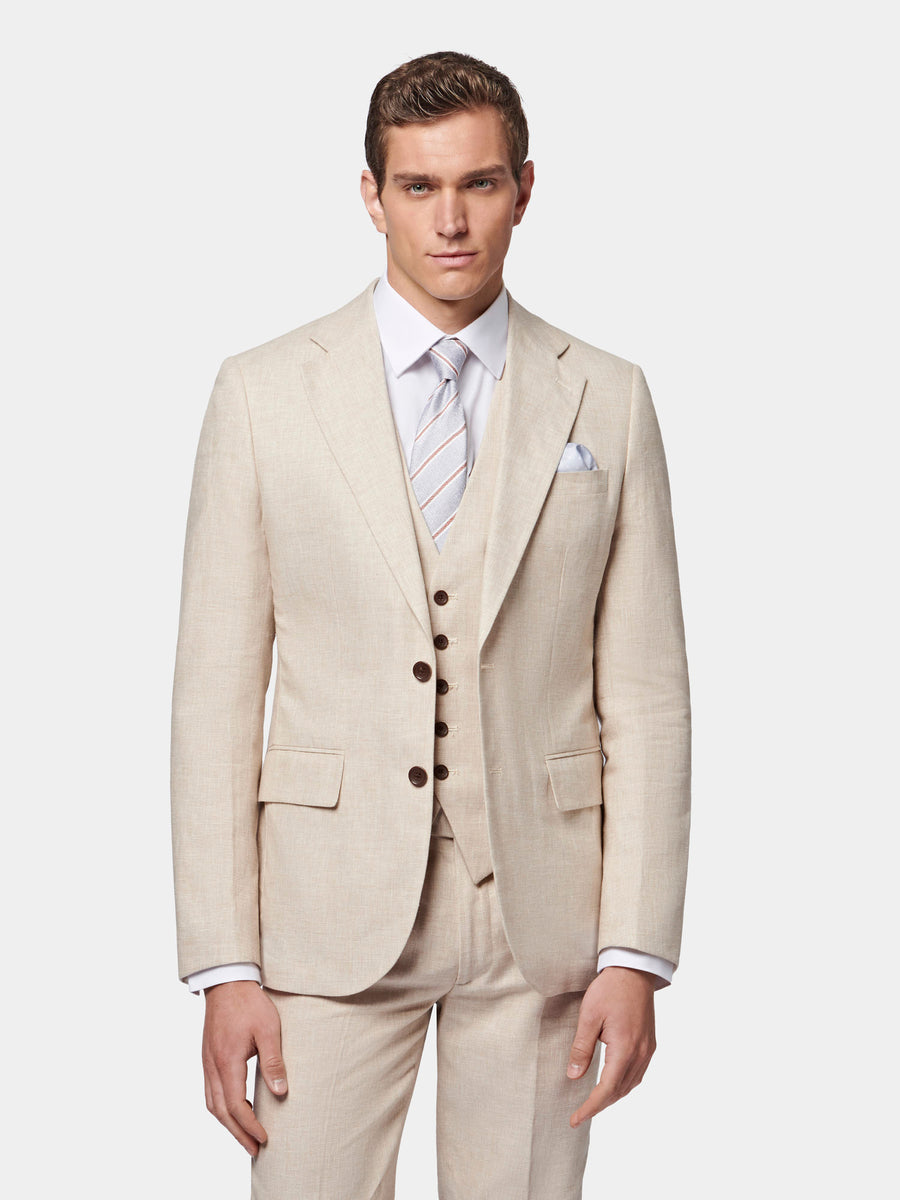 Linen Blend Classic Three Piece Suit in Egret