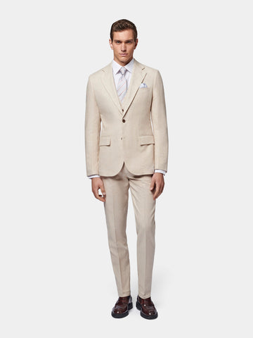 Linen Blend Classic Three Piece Suit in Egret