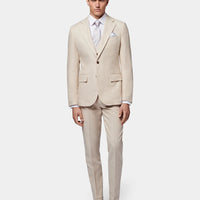 Linen Blend Classic Three Piece Suit in Egret