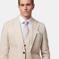 Linen Blend Classic Three Piece Suit in Egret