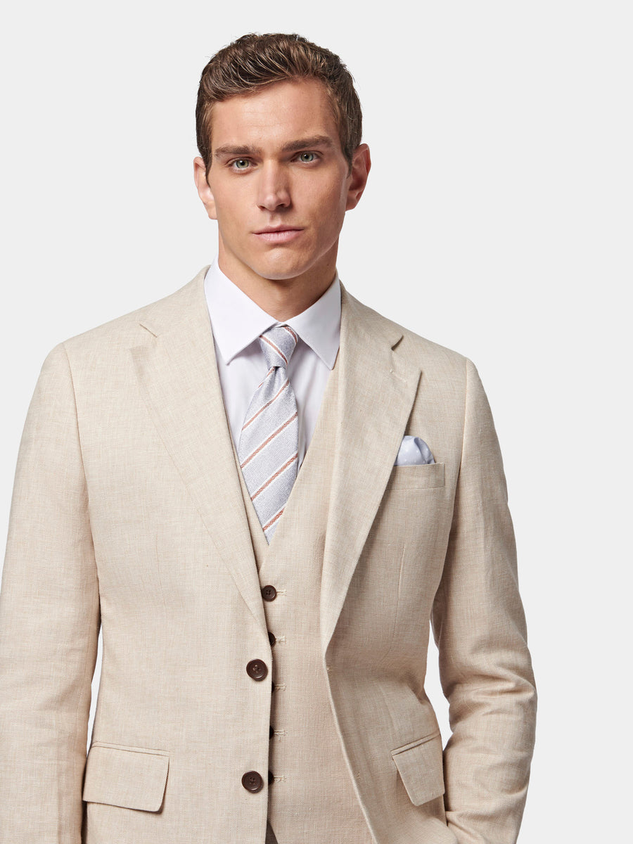 Linen Blend Classic Three Piece Suit in Egret