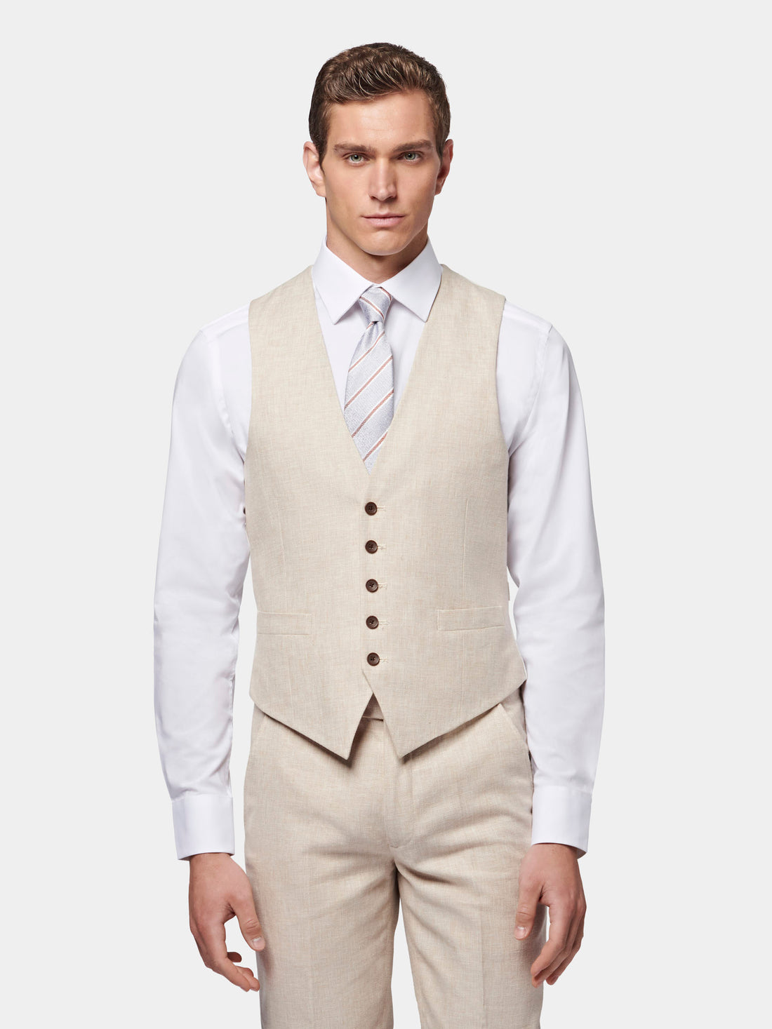 Linen Blend Classic Three Piece Suit in Egret