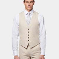 Linen Blend Classic Three Piece Suit in Egret