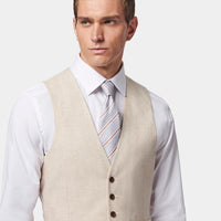 Linen Blend Classic Three Piece Suit in Egret