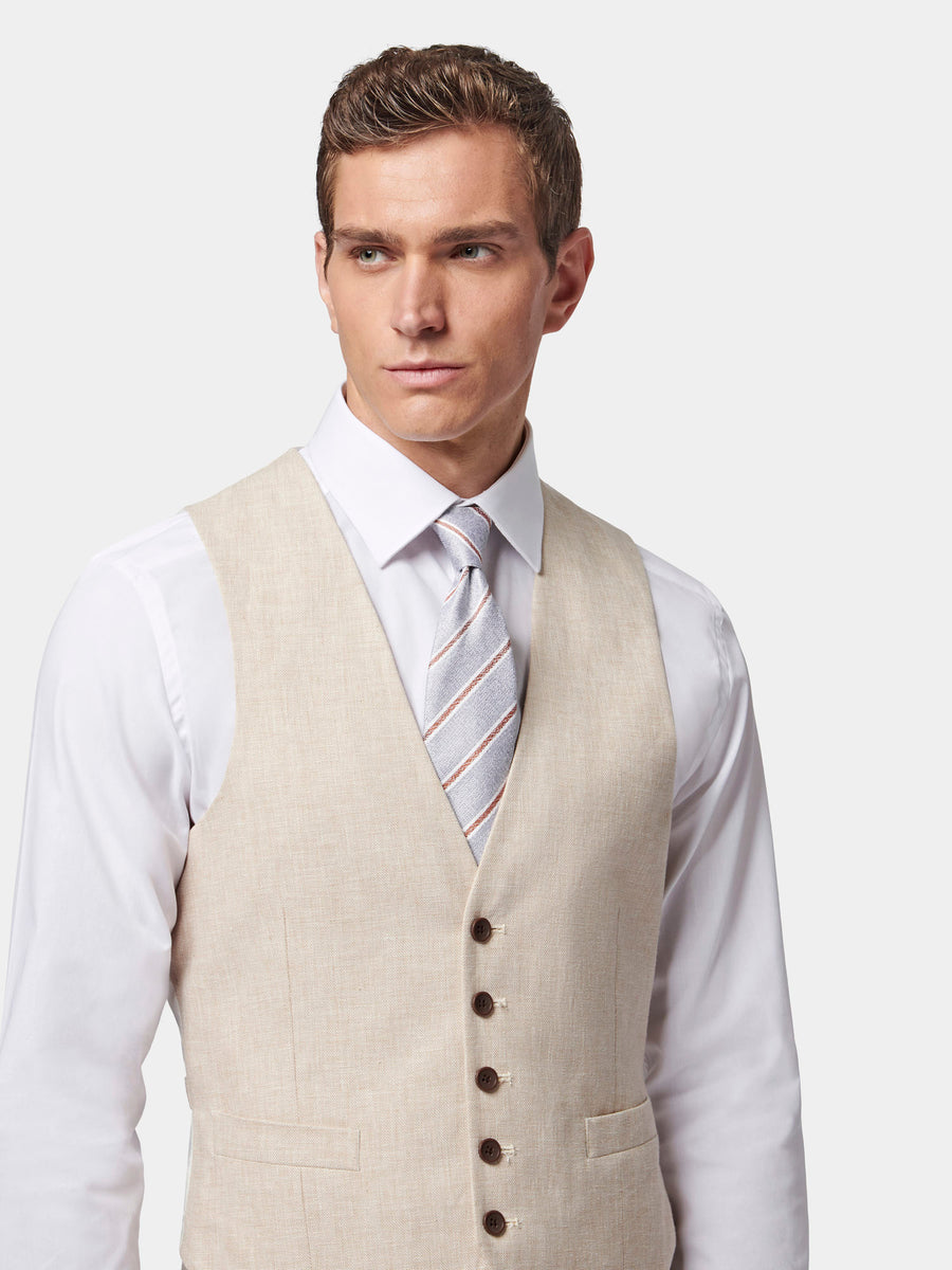 Linen Blend Classic Three Piece Suit in Egret