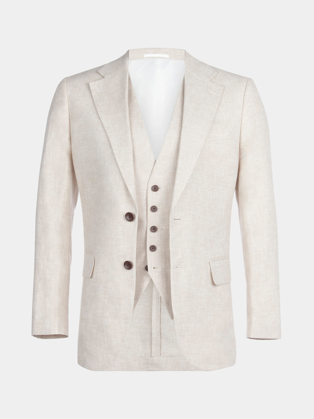 Linen Blend Classic Three Piece Suit in Egret