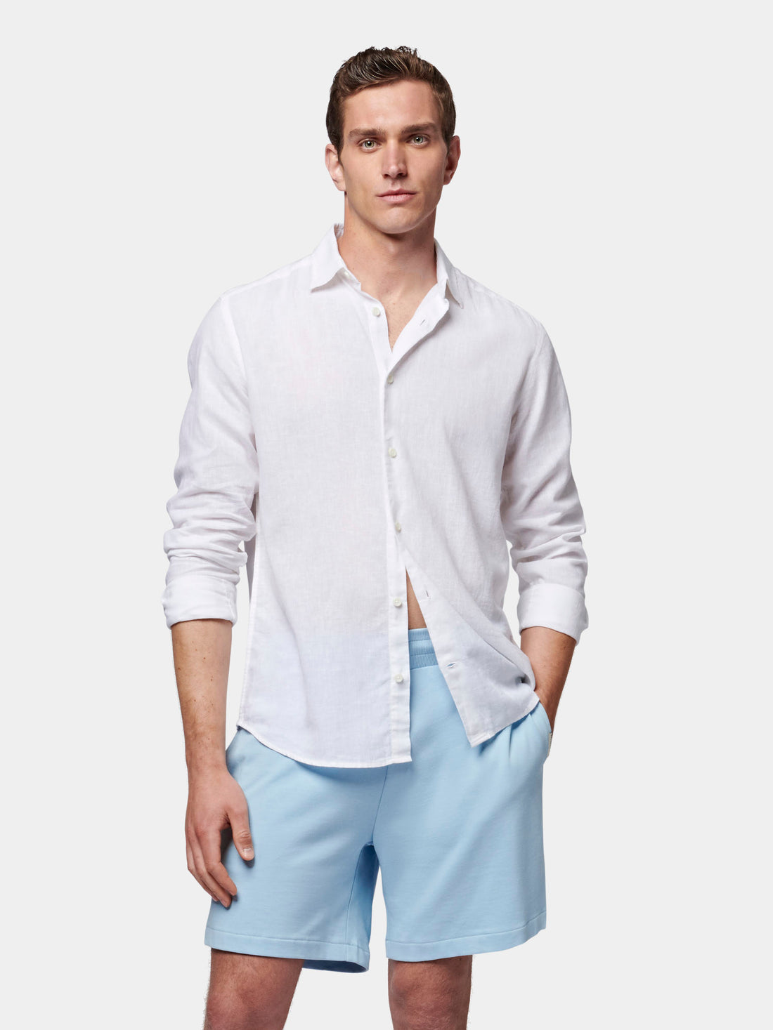 Casual Linen Blend Long Sleeve Shirt in Bright White