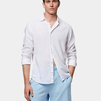 Casual Linen Blend Long Sleeve Shirt in Bright White