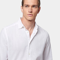 Casual Linen Blend Long Sleeve Shirt in Bright White