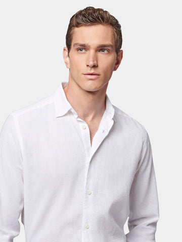 Casual Linen Blend Long Sleeve Shirt in Bright White