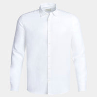 Casual Linen Blend Long Sleeve Shirt in Bright White