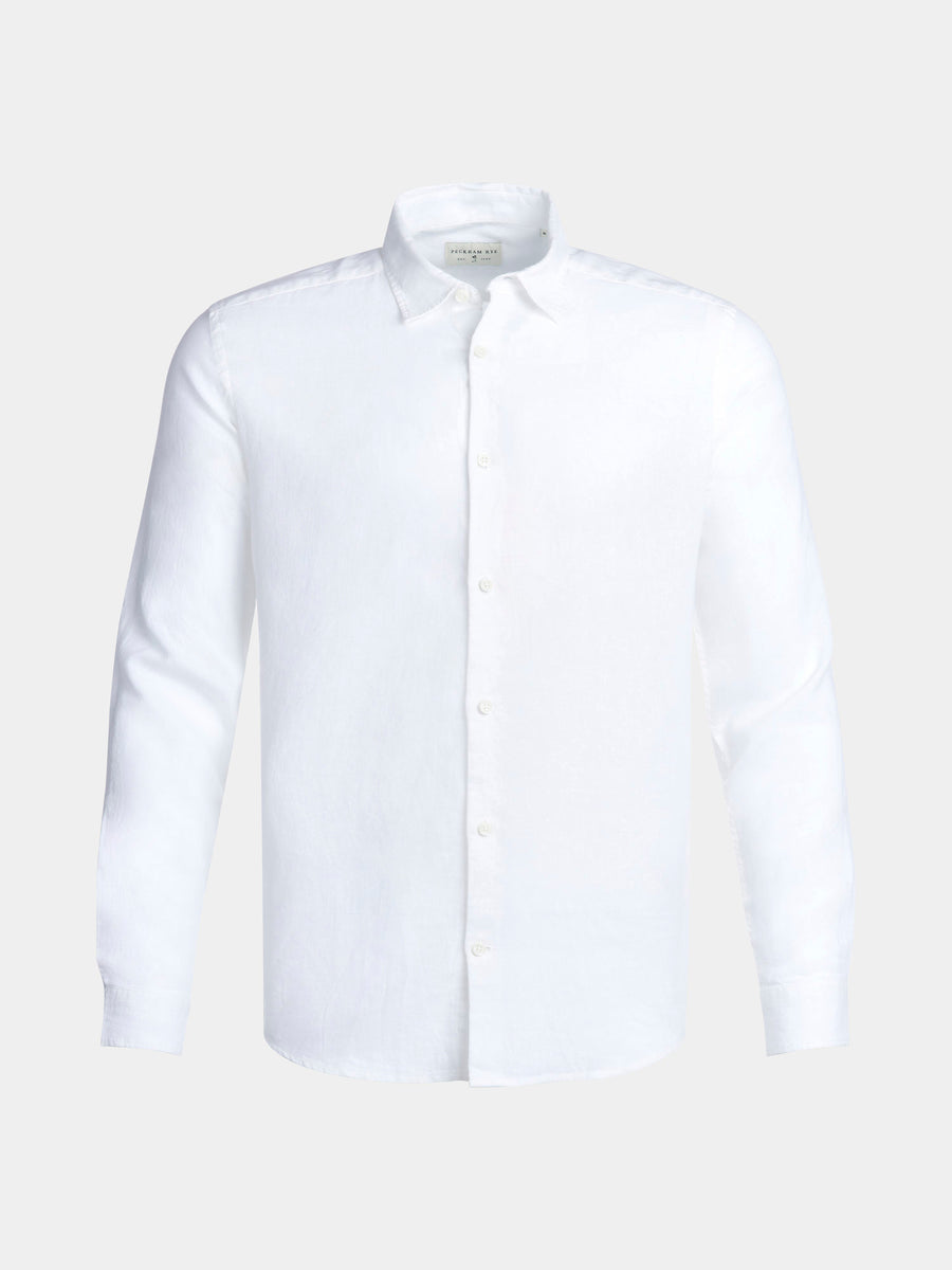 Casual Linen Blend Long Sleeve Shirt in Bright White