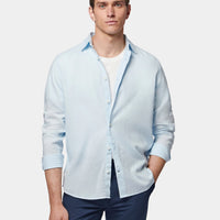 Casual Linen Blend Long Sleeve Shirt in Ice Blue