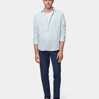 Casual Linen Blend Long Sleeve Shirt in Ice Blue