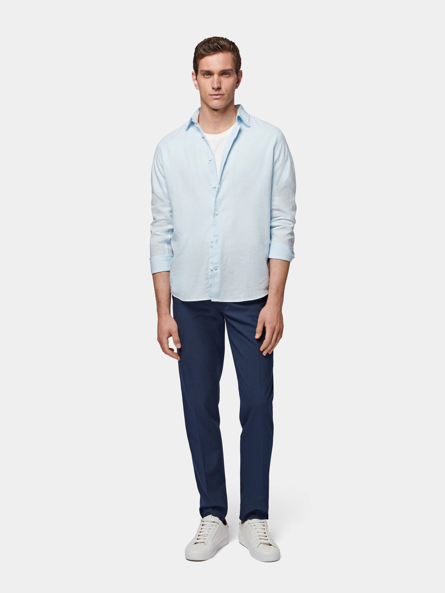 Casual Linen Blend Long Sleeve Shirt in Ice Blue