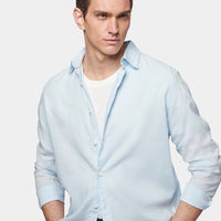 Casual Linen Blend Long Sleeve Shirt in Ice Blue