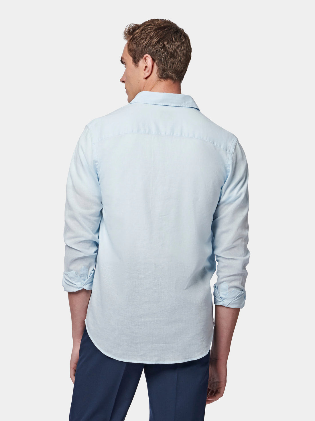 Casual Linen Blend Long Sleeve Shirt in Ice Blue