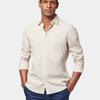 Casual Linen Blend Long Sleeve Shirt in Beige