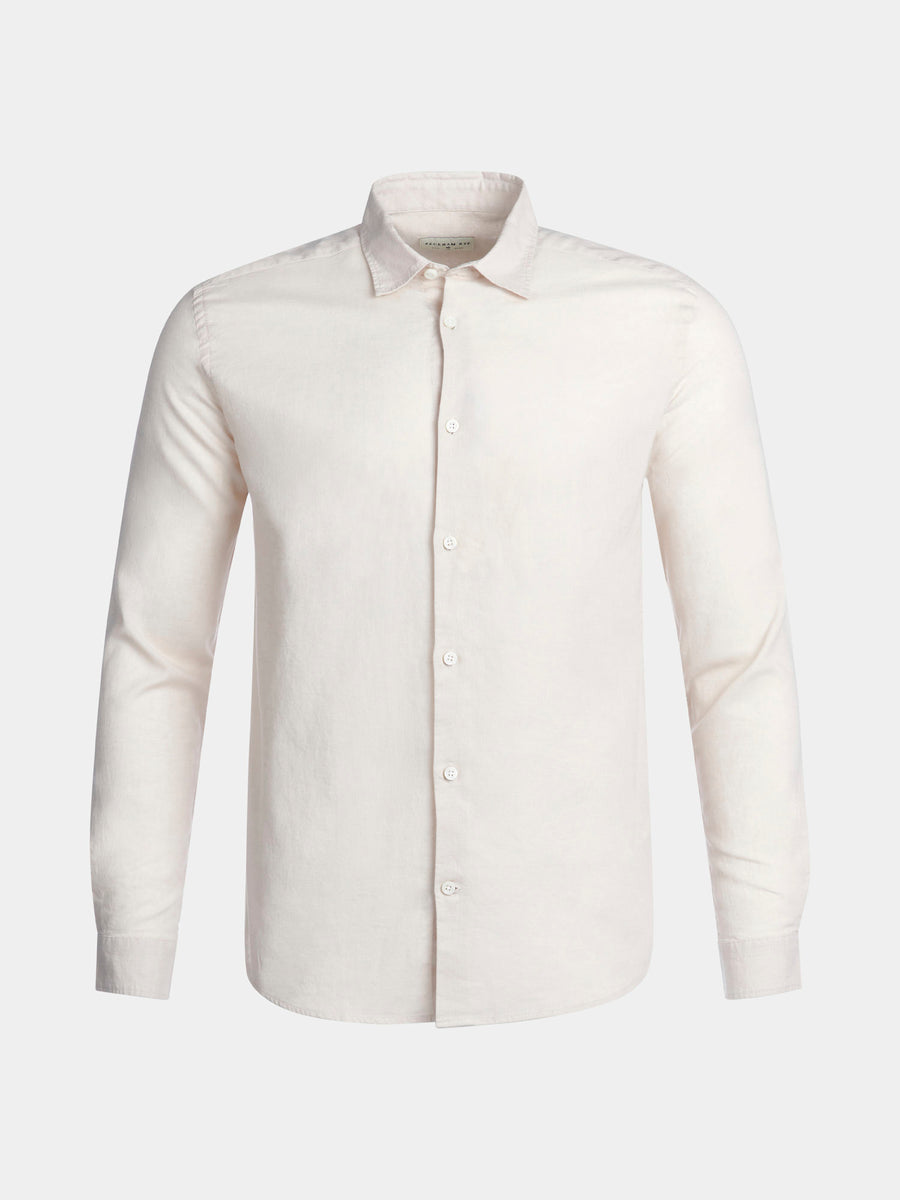 Casual Linen Blend Long Sleeve Shirt in Beige