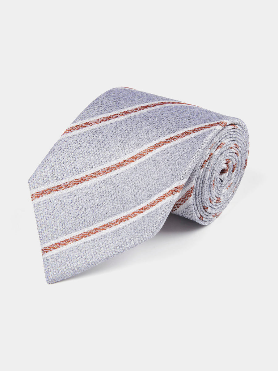 Silk Two Tone Stripe Tie in Grey Marl