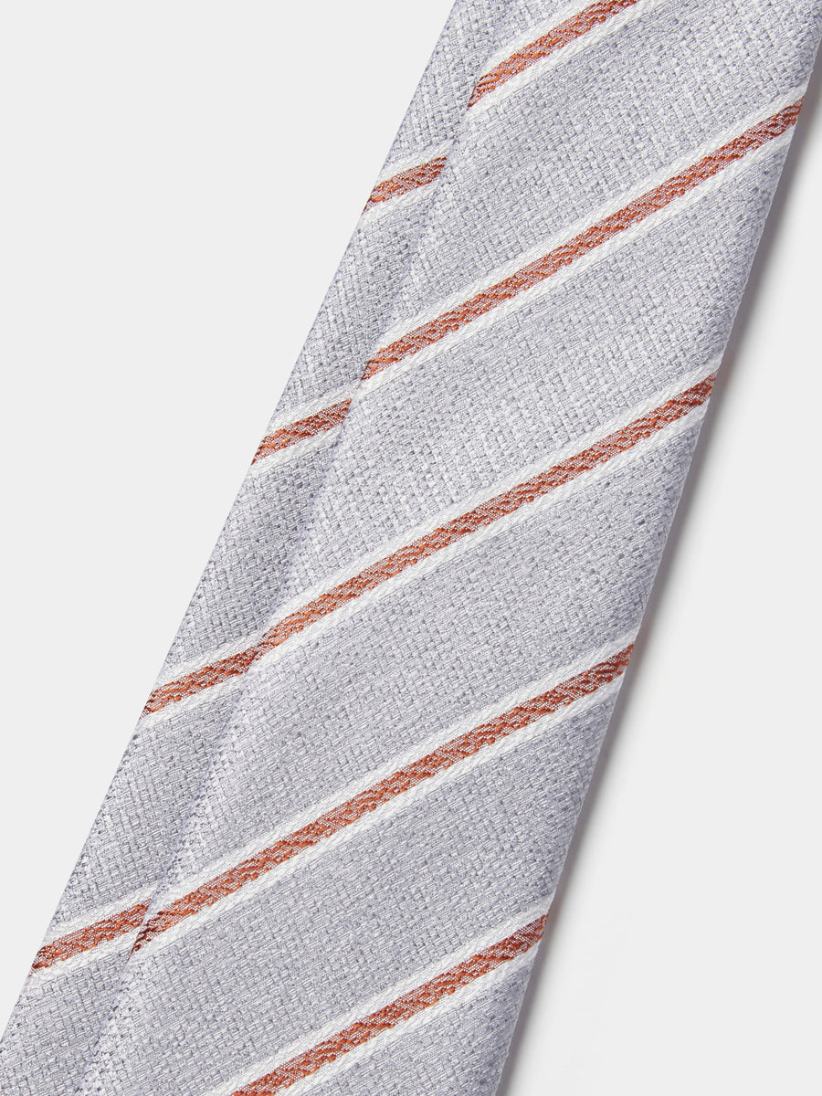 Silk Two Tone Stripe Tie in Grey Marl