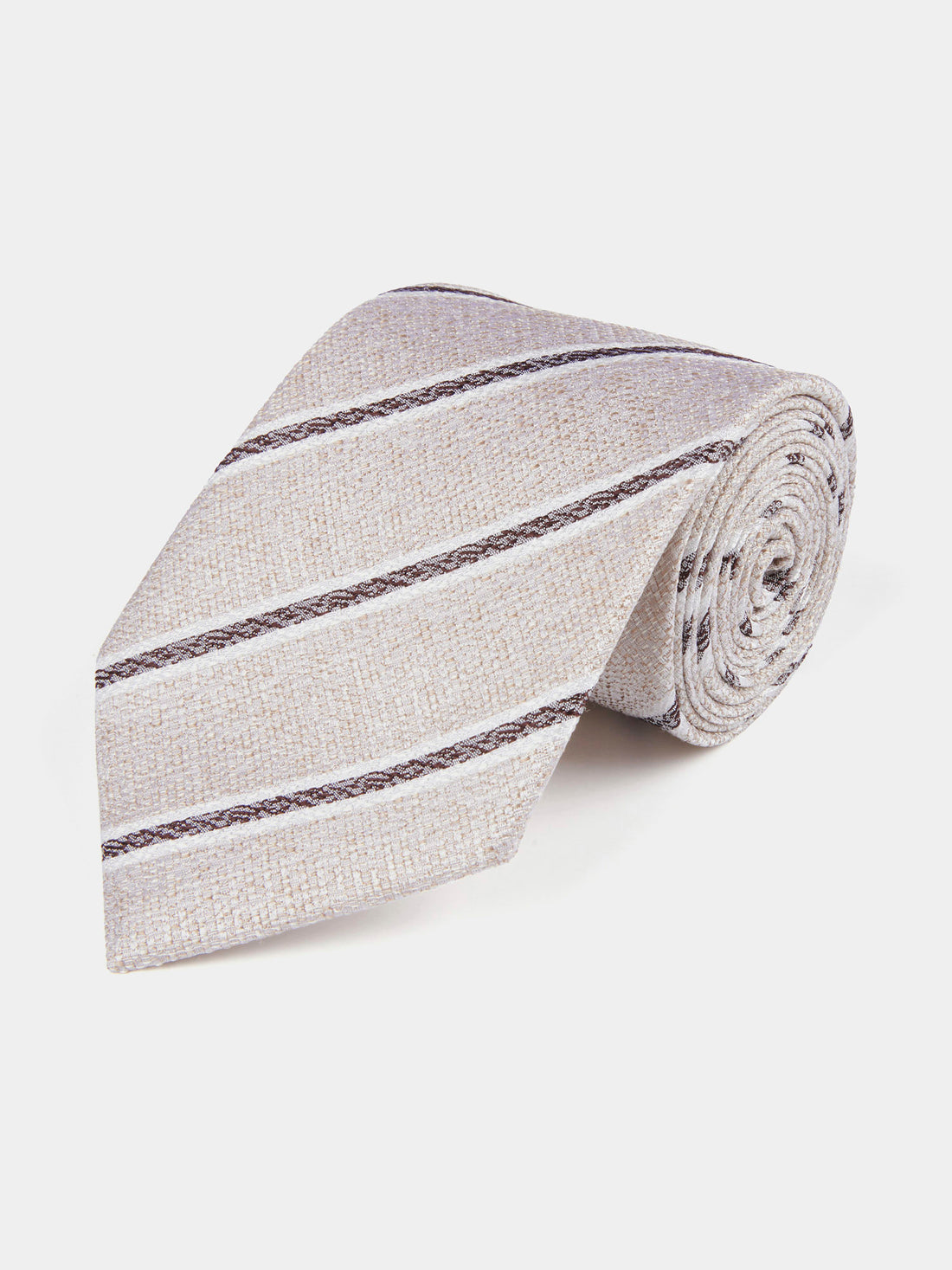 Silk Two Tone Stripe Tie in Warm Sand