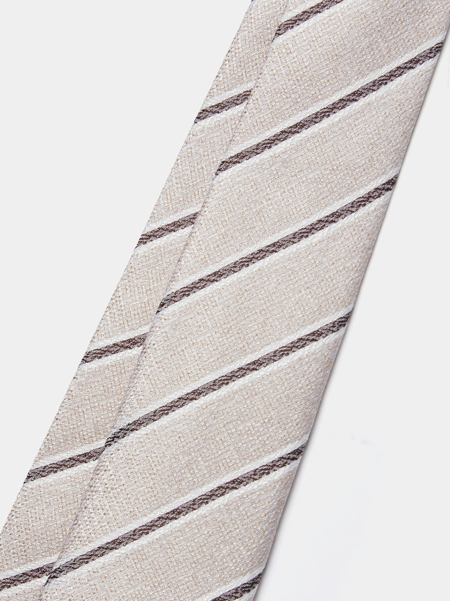 Silk Two Tone Stripe Tie in Warm Sand