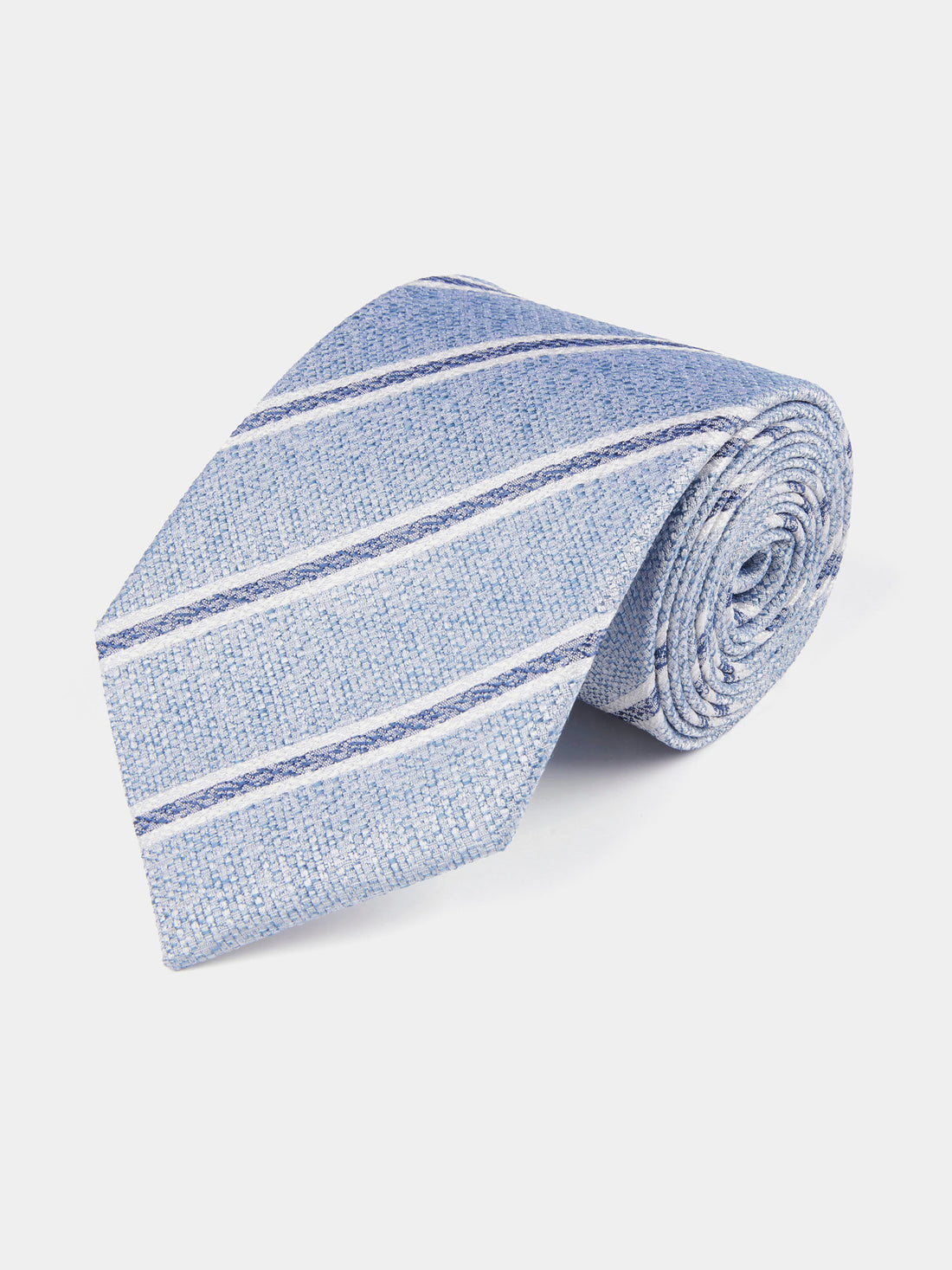 Silk Two Tone Stripe Tie in Cerulean